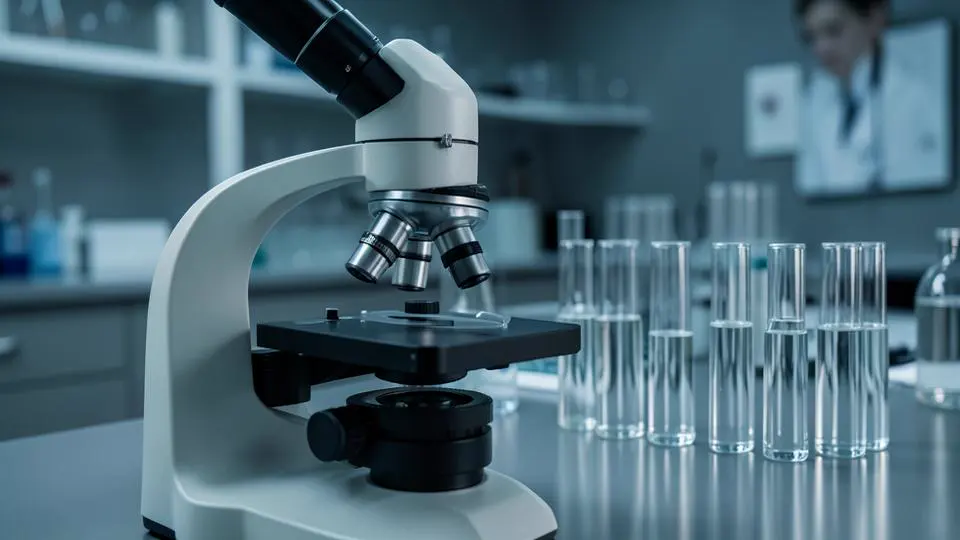 Microscópio em laboratório de análises clínicas