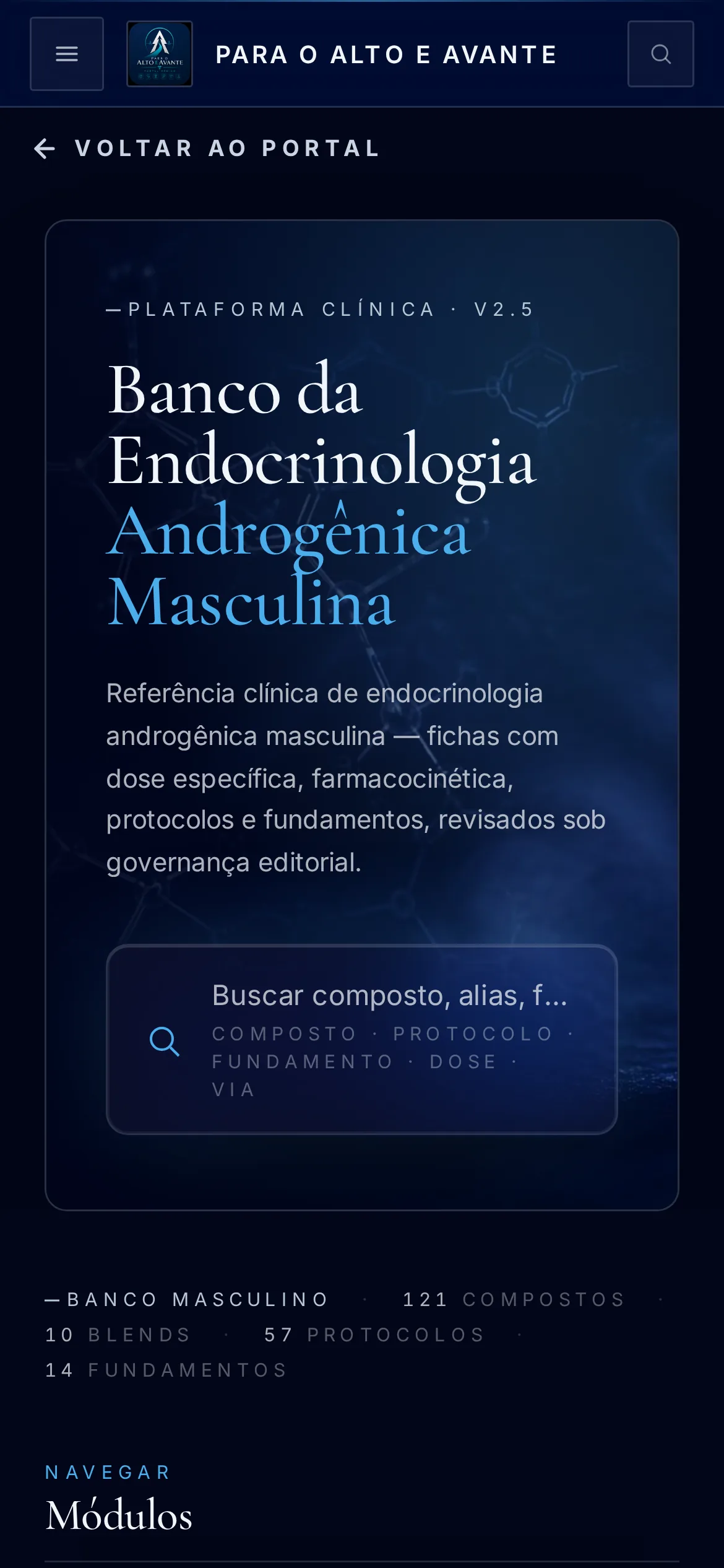 Banco dos Hormônios Masculino aberto no celular