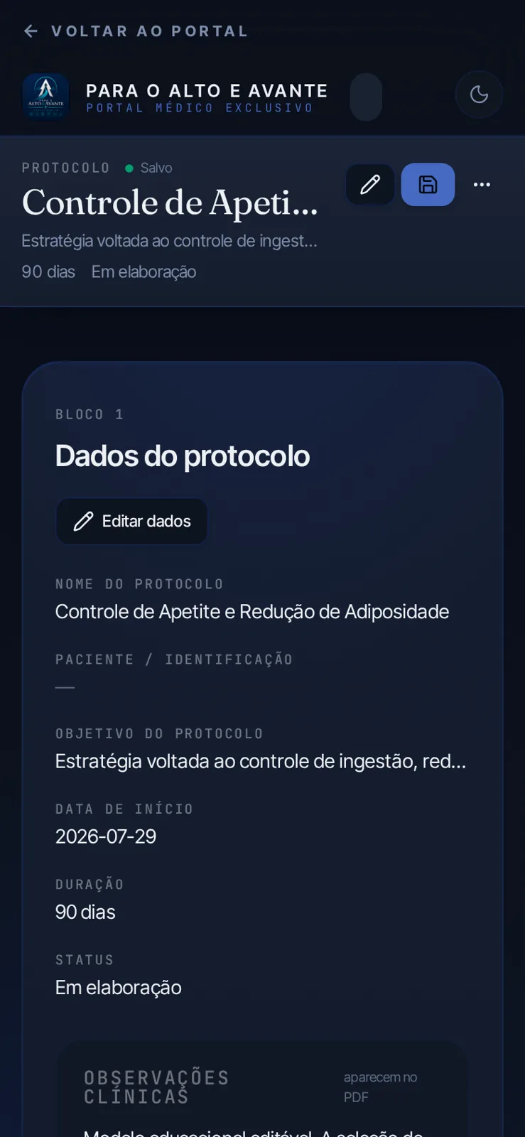 Protocol Builder Peptídeos aberto no celular